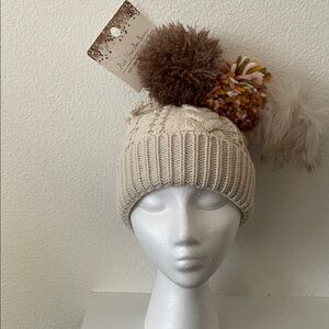 Pick Your Own Knit Pom Beanie - Cream.  Get 3 different looks with one knit hat.